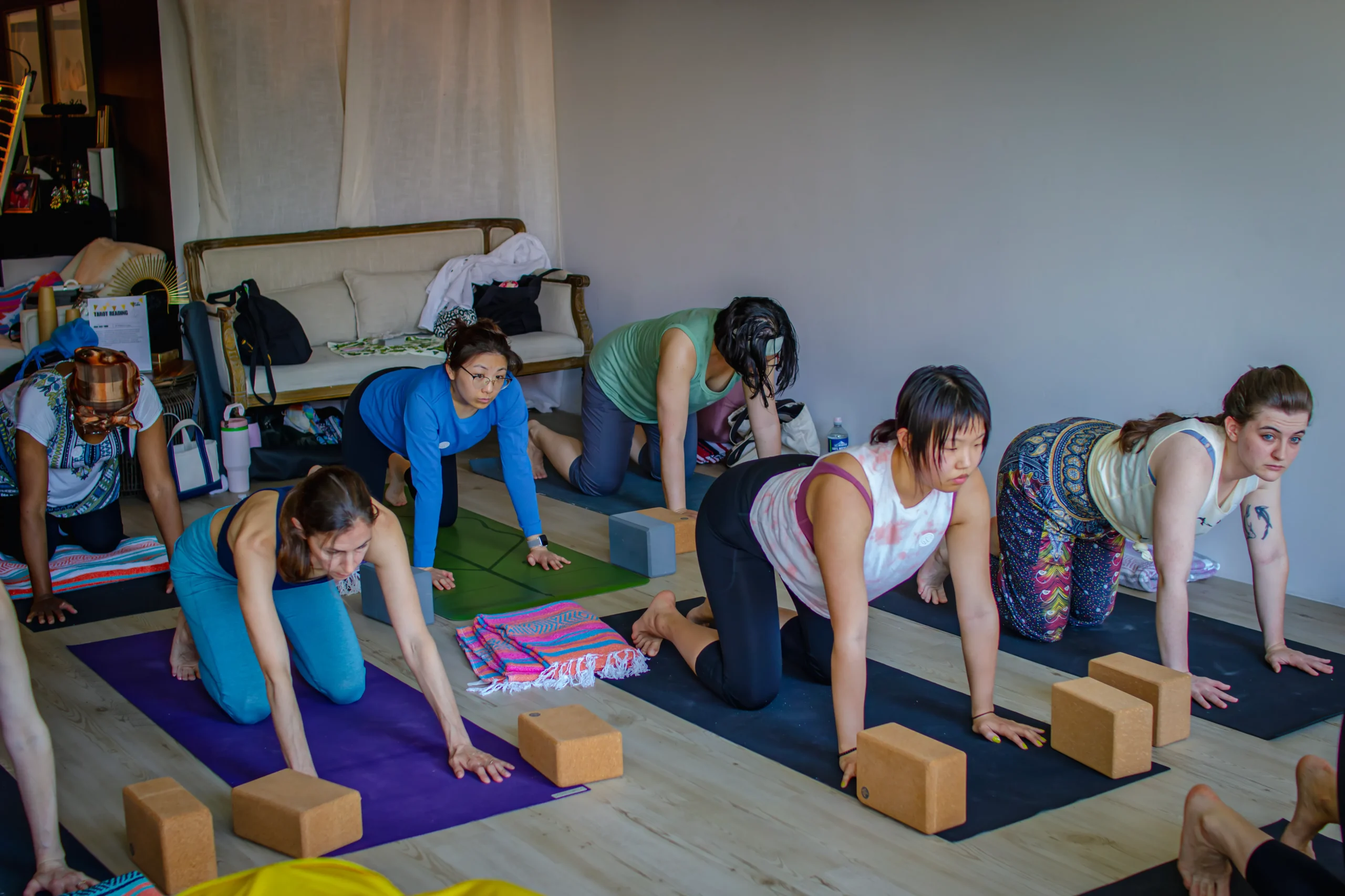 Students in a weekly yoga class